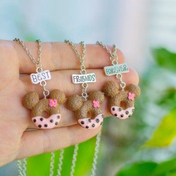 Кулон для троих друзей "Best Friends Forever. Пончики ушки Микки нежно розовые"